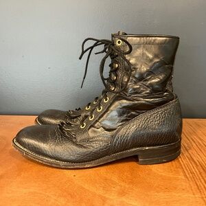 Vintage Justin Black Lace-Up Roper Kiltie Boots. Men's 10.5 D
